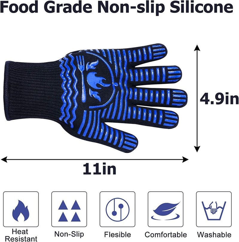 Recoty BBQ Gloves  1472F Extreme Heat Resistant Grill Gloves  Non-Slip Food Grade Silicone Oven Mitts Gloves for Kitchen  Cooking  Barbecue  Baking  Smoker (11inch) - Image 3